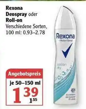 Globus Rexona Deospray Oder Roll-on Angebot