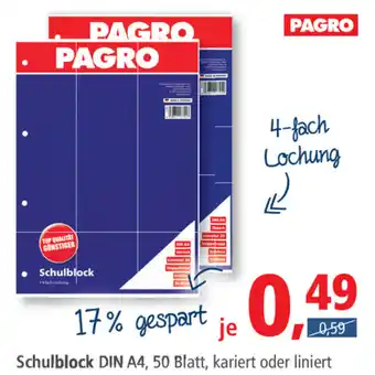 Pfennigpfeiffer Pagro Schulblock DIN A4 Angebot