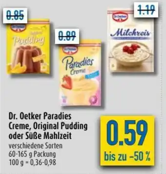 diska Dr. Oetker Paradies Creme, Original Pudding oder Süße Mahlzeit 60-165g Angebot