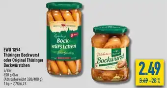 diska EWU 1894 Thüringer Bockwurst oder Original Thüringer Bockwürstchen 650g Angebot