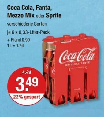 V Markt Coca Cola, Fanta, Mezzo Mix oder Sprite je 6 x 0,33-Liter-Pack Angebot