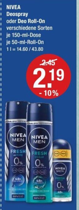 V Markt NIVEA Deospray oder Deo Roll-On je 150-ml/50-ml Angebot