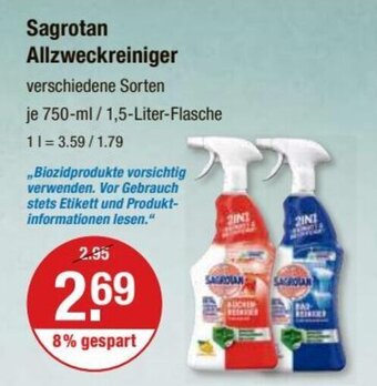 V Markt Sagrotan Allzweckreiniger verschiedene Sorten je 750-ml / 1,5-Liter-Flasche Angebot