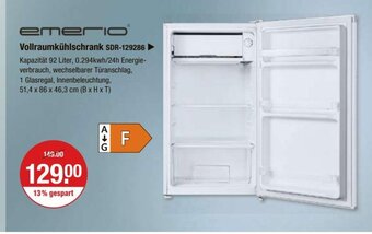 V Markt emerio Vollraumkühlschrank SDR-129286 Angebot