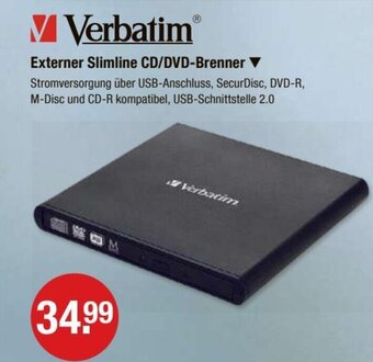 V Markt Verbatim Externer Slimline CD/DVD-Brenner Angebot