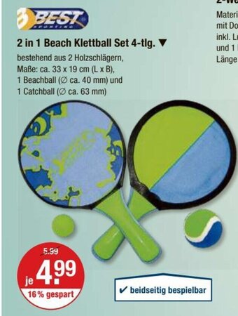 V Markt BEST Sporting 2 in 1 Beach Klettball Set 4-tlg. Angebot