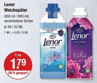 V Markt Lenor Weichspüler (950 ml /800 ml) verschiedene Sorten je 38/32 WL Angebot