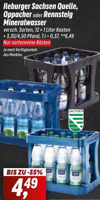 Simmel Ileburger Sachsen Quelle, Oppacher oder Rennsteig Mineralwasser 12x1 Liter Kasten Angebot