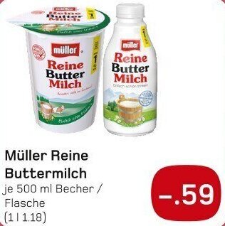 boni Center Müller Reine Buttermilch 500 ml Becher/ Flasche Angebot