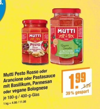 V Markt Mutti Pesto Rosso oder Arancione oder Pastasauce mit Basilikum, Parmesan oder vegane Bolognese je 180-g/400-g Angebot