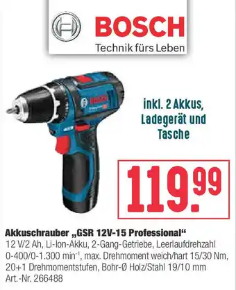 BayWa Bosch Akkuschrauber GSR 12V-15 Professional Angebot