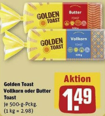 REWE Golden Toast Vollkorn oder Butter Toast 500-g-Pckg. Angebot