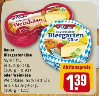 REWE PETZ Bauer Biergartenkäse 150g oder Weinkäse 2x62,5g Angebot