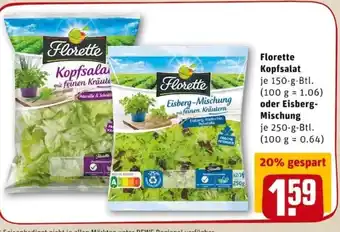 REWE PETZ Florette Kopfsalat 150g oder Eisberg Mischung 250g Angebot