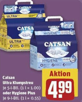 REWE Catsan Ultra Klumpstreu 5-l-Btl. oder Hygiene Plus je 9-l-Btl. Angebot