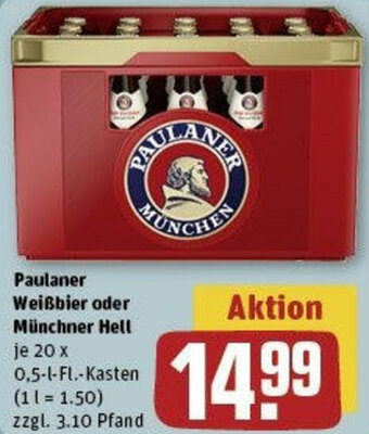 REWE Paulaner Weißbier oder Münchner Hell 20 x 0,5-L-Fl.-Kasten Angebot