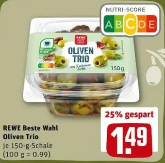 REWE PETZ Rewe Beste Wahl Oliven Trio 150g Angebot