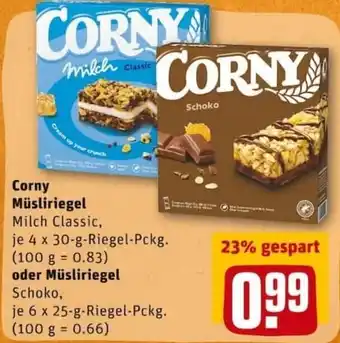 REWE PETZ Corny Müsliriegel 4x30g oder Müsliriegel 6x25g Angebot