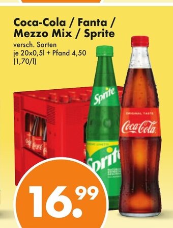 Trink und Spare Coca-Cola / Fanta / Mezzo Mix / Sprite 20*500ml Angebot