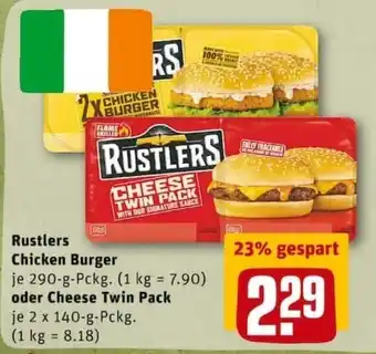 REWE PETZ Rustlers Chicken Burger 290g oder Cheese Twin Pack 2x140g Angebot