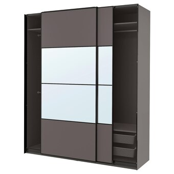 IKEA Pax / mehamn/auli schrankkombination dunkelgrau doppelseitig/dunkelgrau spiegelglas 200x66x236 cm Angebot