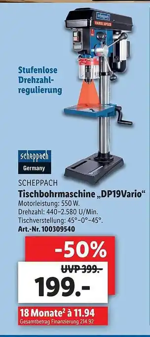 Lidl Scheppach Tischbohrmaschine „dp19vario” Angebot