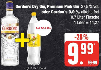 Edeka Gordon's Dry Gin, Premium Pink Gin oder Gordon's 0,0 % 0,7 Liter Flasche Angebot