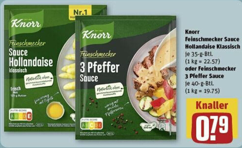 Knorr Feinschmecker Sauce Hollandaise Klassisch 35 g Btl. oder Feinschmecker 3 Pfeffer Sauce 40
