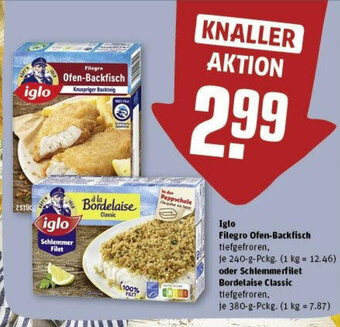 REWE iglo Filegro Ofen-Backfisch 240 g Pckg. oder Schlemmerfilet Bordelaise Classic 380 g Pckg. Angebot