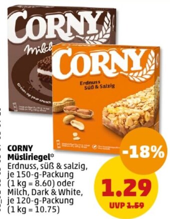 PENNY CORNY Müsliriegel* 150 g Packung oder Milch Dark & White 120 g Packung Angebot