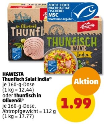 PENNY HAWESTA Thunfisch Salat India* 160-g-Dose oder Thunfisch in Olivenöl* 160 g Dose Angebot