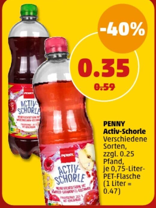 PENNY Activ-Schorle 0,75 Liter PET Flasche Angebot bei PENNY