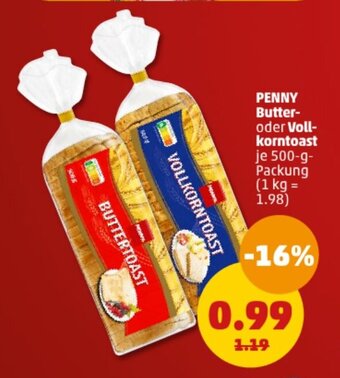 PENNY PENNY Butter-oder Voll-korntoast 500-g-Packung Angebot