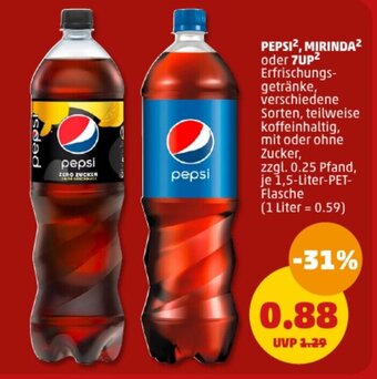 PENNY PEPSI, MIRINDA oder 7Up 1,5 Liter PET Flasche Angebot