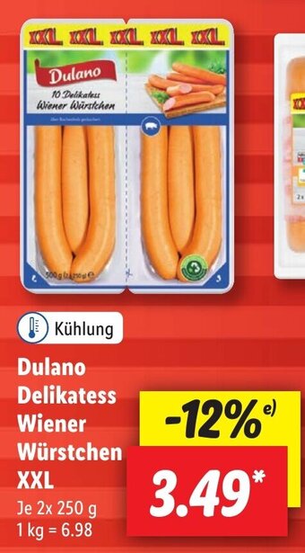 Lidl Dulano Delikatess Wiener Würstchen XXL 2 x 250 g Angebot