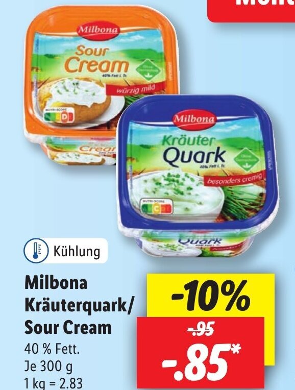 Milbona Kräuterquark/ Sour Cream 300 g Angebot bei Lidl