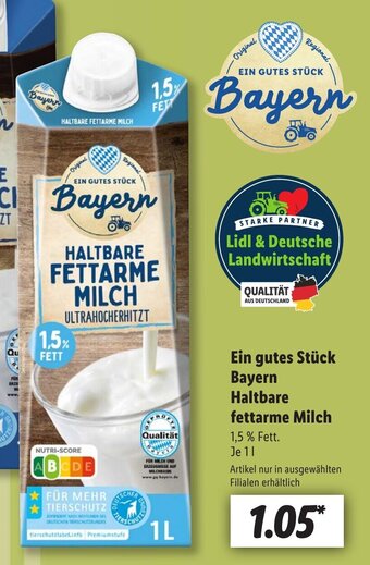 Lidl Bayern Haltbare fettarme Milch 1 l Angebot