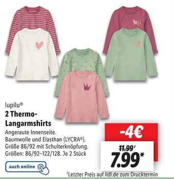 Lidl lupiluⓇ 2 Thermo-Langarmshirts Größe 86/92 mit Schulterknöpfung. Größen: 86/92-122/128 Angebot