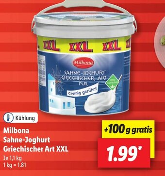 Lidl Milbona Sahne-Joghurt Griechischer Art XXL 1,1 kg Angebot