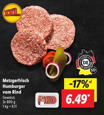 Lidl Metzgerfrisch Hamburger vom Rind 800 g Angebot