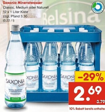 Netto Marken-Discount Saxonia Mineralwasser 12 x 1 Liter Kiste Angebot