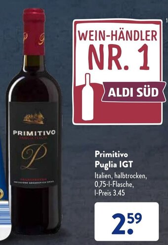 Aldi Süd Primitivo Puglia IGT 0,75 L Flasche Angebot