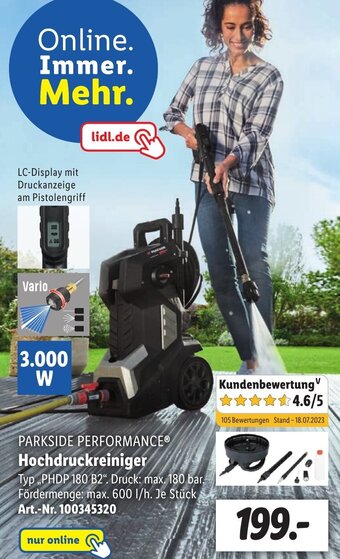 Lidl PARKSIDE PERFORMANCE® Hochdruckreiniger ,,PHDP 180 B2" Angebot