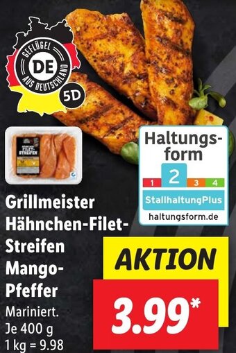 Lidl Grillmeister Hähnchen-Filet Streifen Mango Pfeffer 400 g Angebot