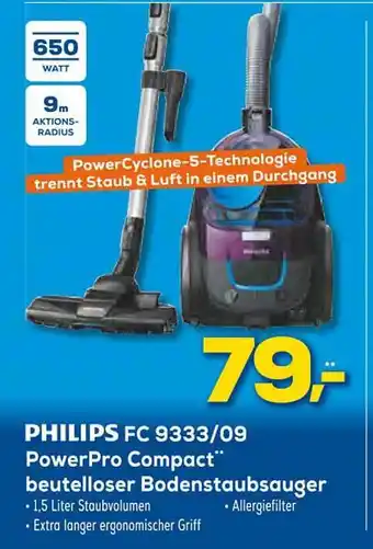 Euronics XXL Philips FC 9333/09 PowerPro Compact beutelloser Bodenstaubsauger Angebot