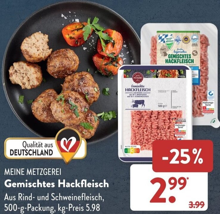 MEINE METZGEREI Gemischtes Hackfleisch 500 g Packung Angebot bei Aldi Süd
