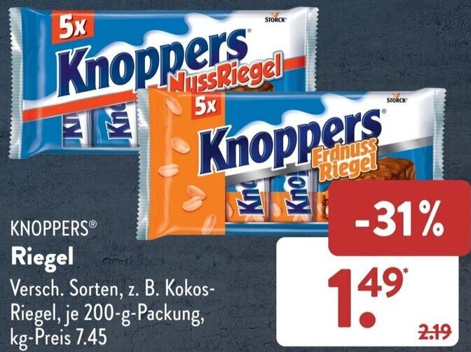 KNOPPERSⓇ Riegel 200gPackung Angebot bei Aldi Süd