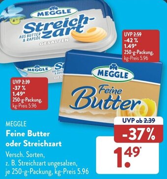 Aldi Süd MEGGLE Feine Butter oder Streichzart 250 g Packung Angebot