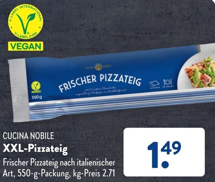 CUCINA NOBILE XXL-Pizzateig 550 g Packung Angebot bei Aldi Süd