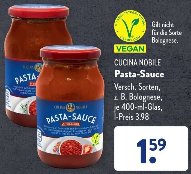 CUCINA NOBILE PastaSauce 400 ml Glas Angebot bei Aldi Süd